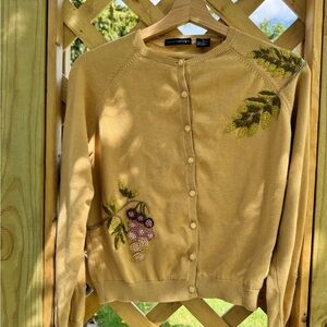 Anthropologie Embroidered Beige Sweater Size M